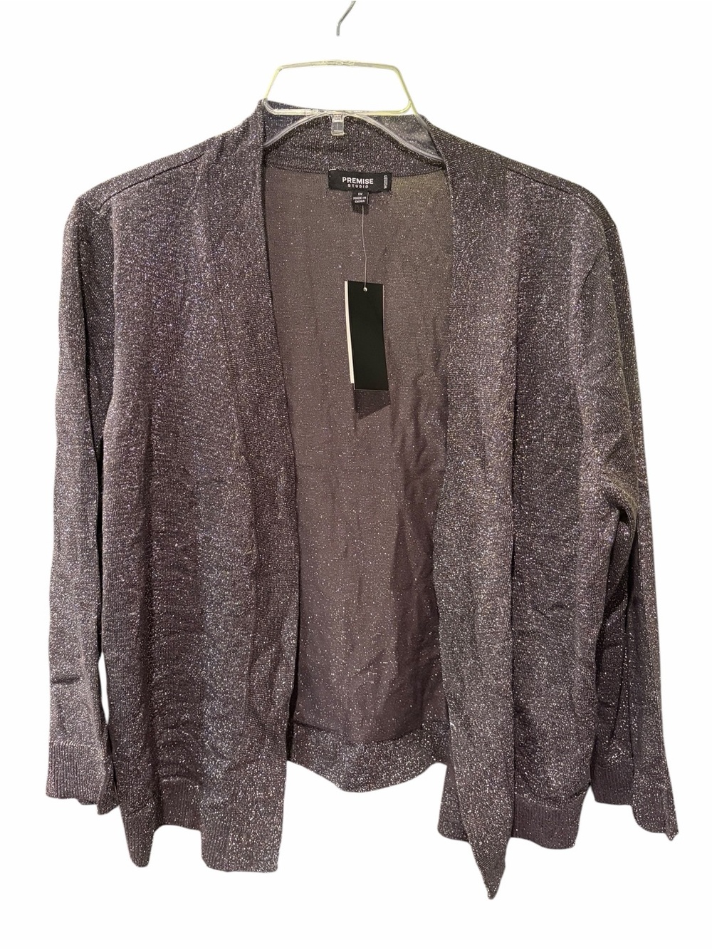 Premise Studio Silver Metallic Open Front Cardigan Plus Size 1X NWT